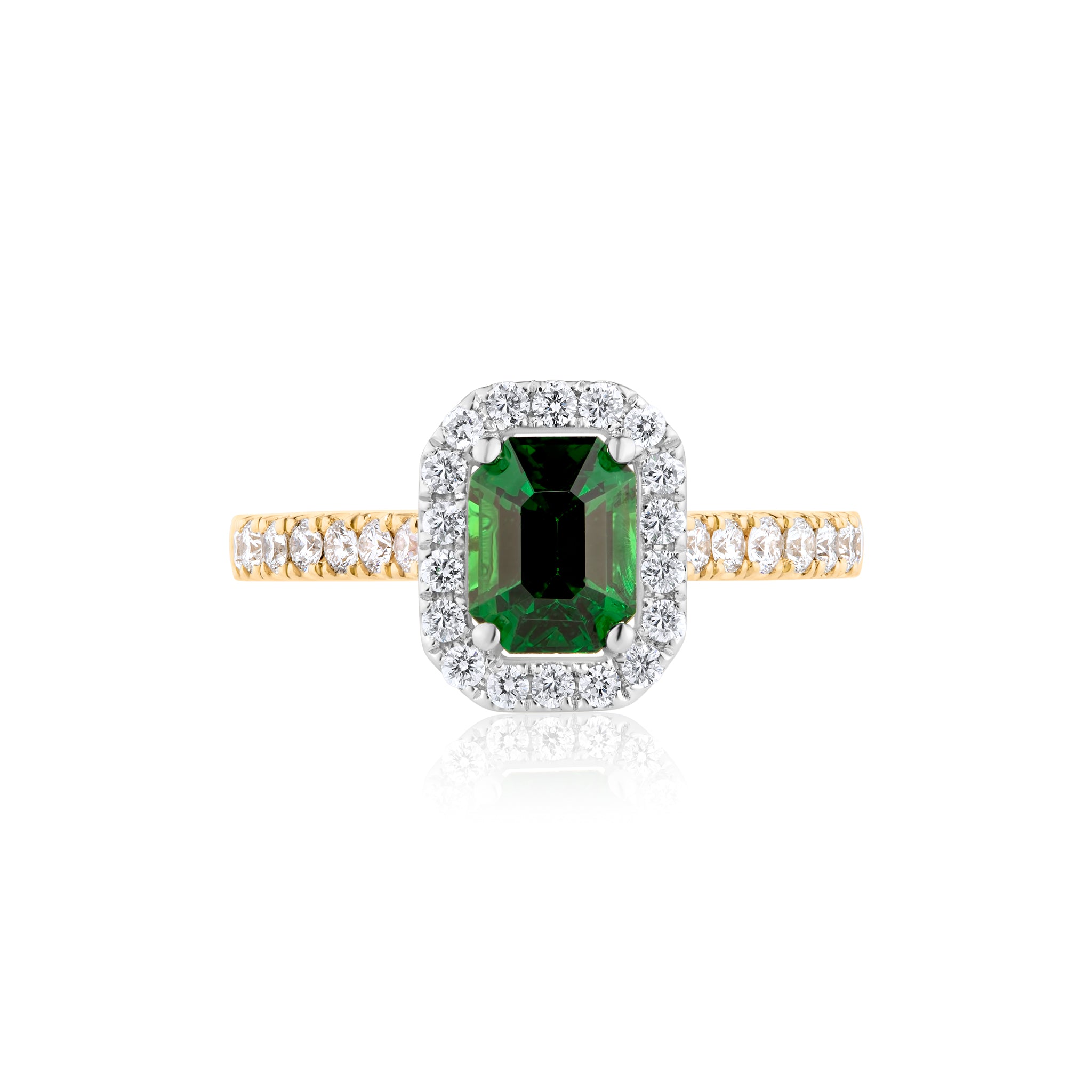 1.12ct Green Emerald Garnet & Diamond Halo Ring